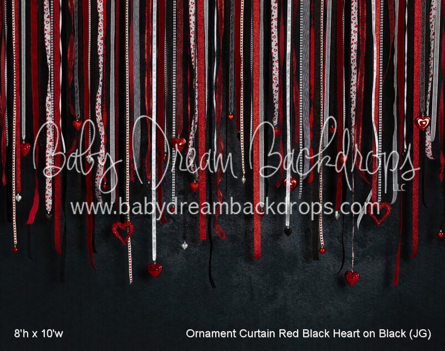 Ornament Curtain Red Black Heart on Black (JG)