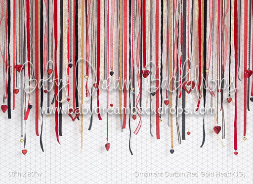 Ornament Curtain Red Gold Heart (JG)