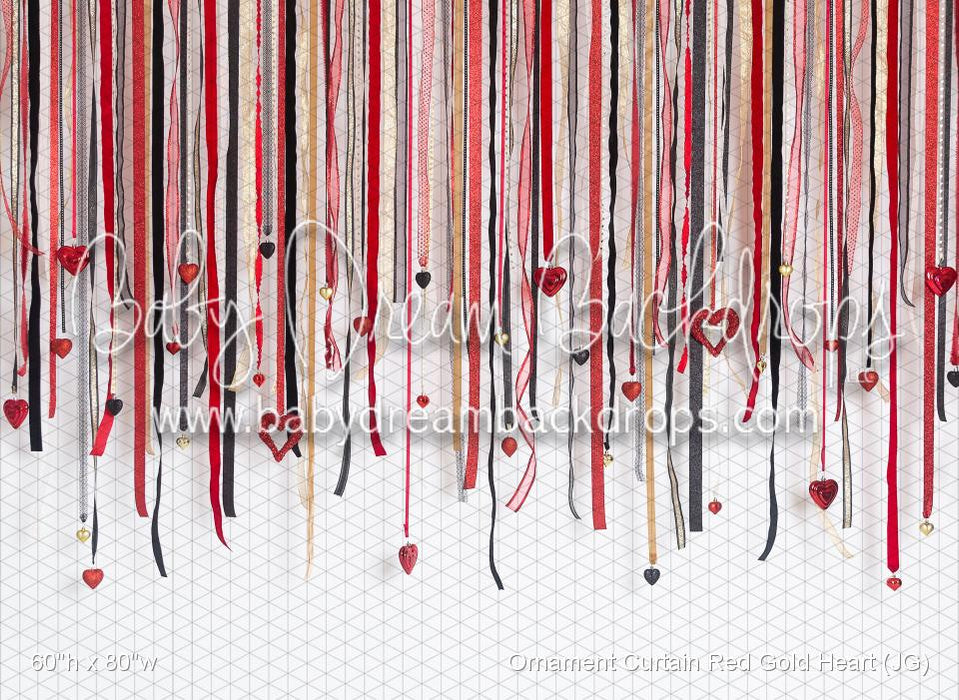 Ornament Curtain Red Gold Heart (JG)