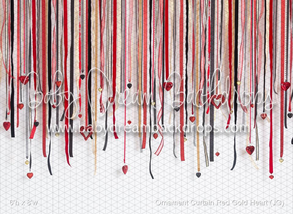 Ornament Curtain Red Gold Heart (JG)