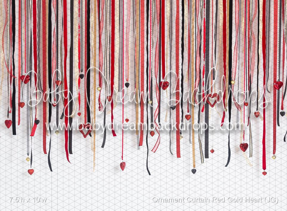 Ornament Curtain Red Gold Heart (JG)
