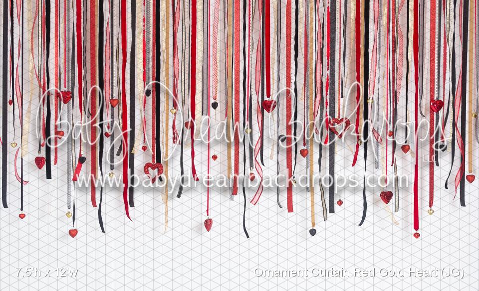 Ornament Curtain Red Gold Heart (JG)