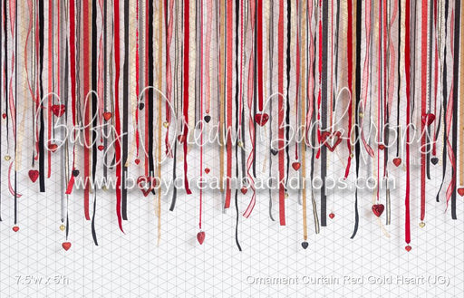 Ornament Curtain Red Gold Heart (JG)