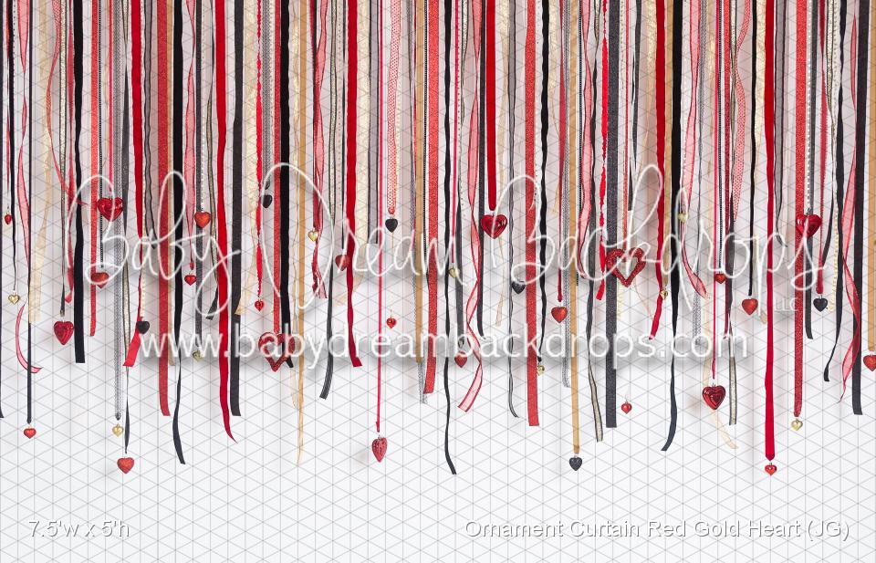 Ornament Curtain Red Gold Heart (JG)