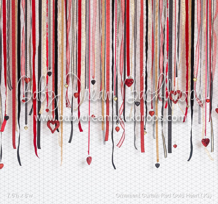 Ornament Curtain Red Gold Heart (JG)