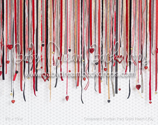 Ornament Curtain Red Gold Heart (JG)