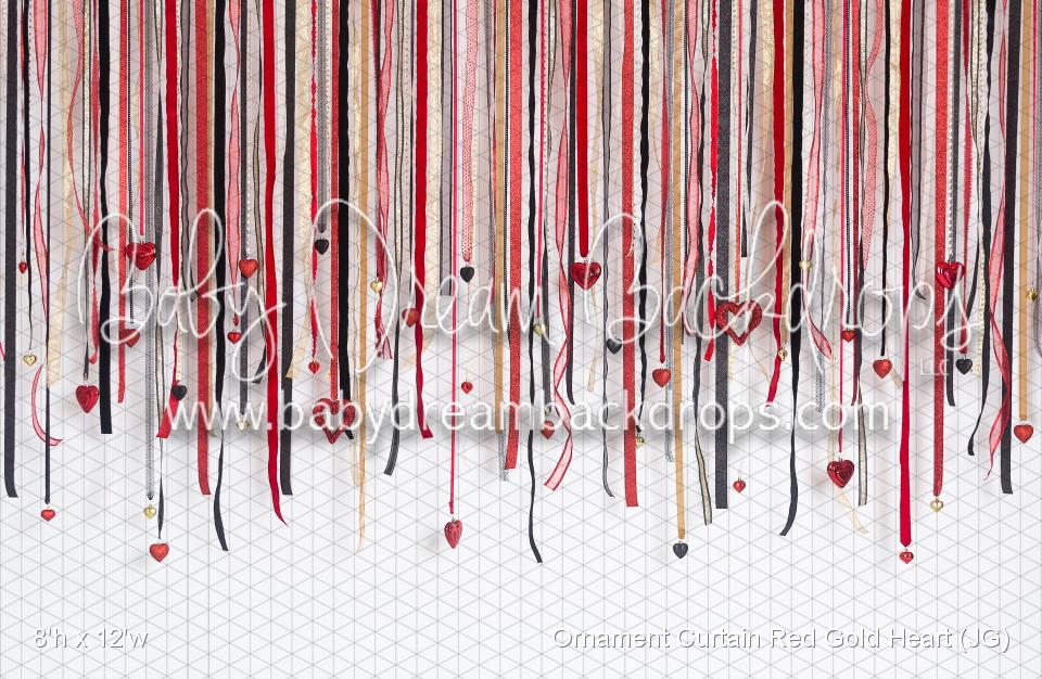 Ornament Curtain Red Gold Heart (JG)