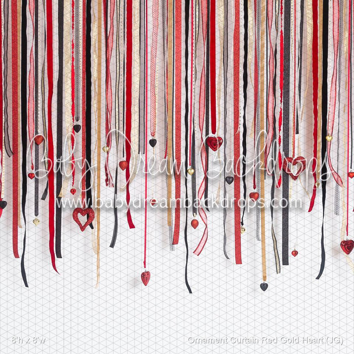 Ornament Curtain Red Gold Heart (JG)