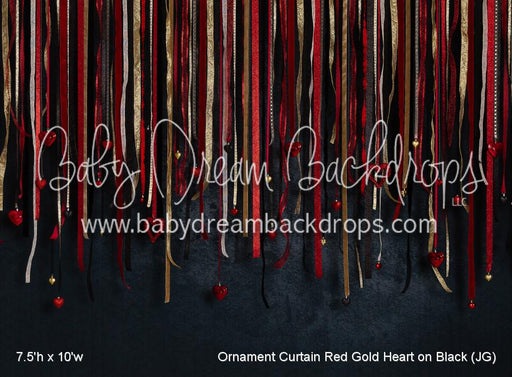 Ornament Curtain Red Gold Heart on Black (JG)