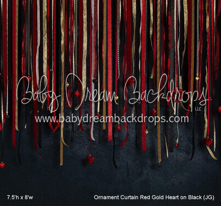 Ornament Curtain Red Gold Heart on Black (JG)