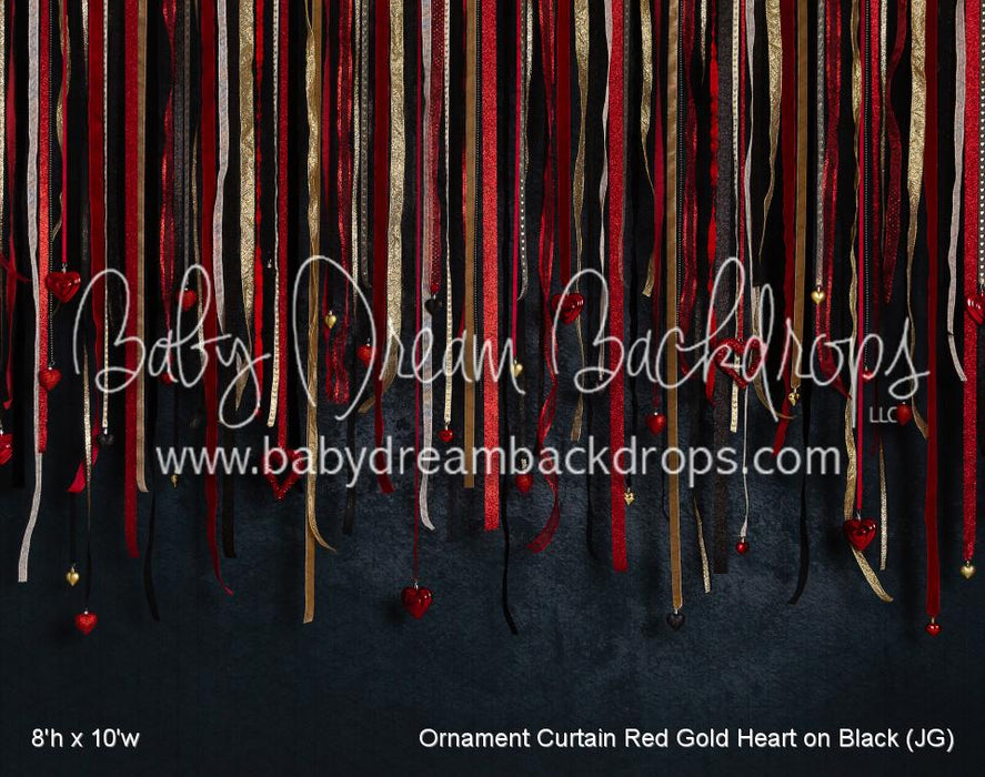Ornament Curtain Red Gold Heart on Black (JG)