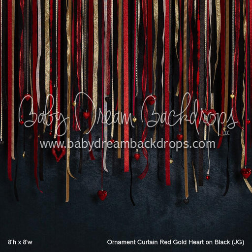 Ornament Curtain Red Gold Heart on Black (JG)