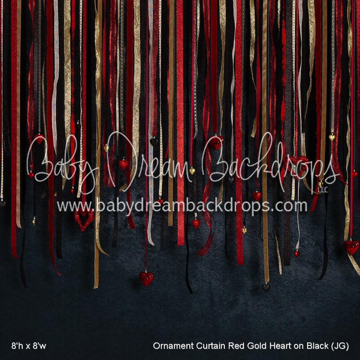 Ornament Curtain Red Gold Heart on Black (JG)