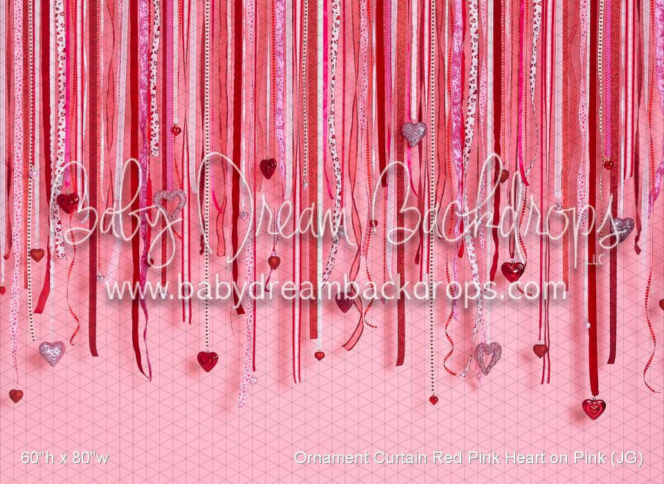 Ornament Curtain Red Pink Heart on Pink (JG)