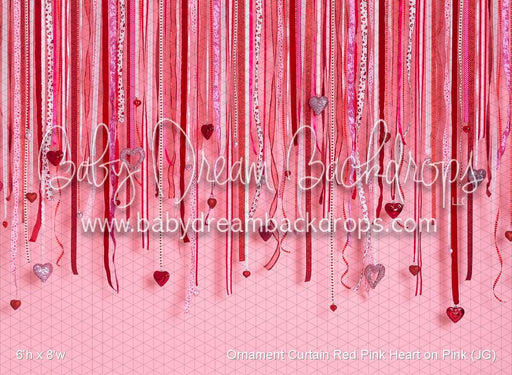 Ornament Curtain Red Pink Heart on Pink (JG)