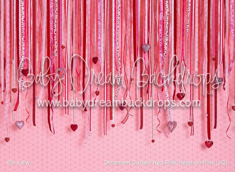 Ornament Curtain Red Pink Heart on Pink (JG)