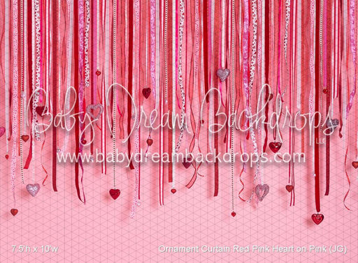 Ornament Curtain Red Pink Heart on Pink (JG)
