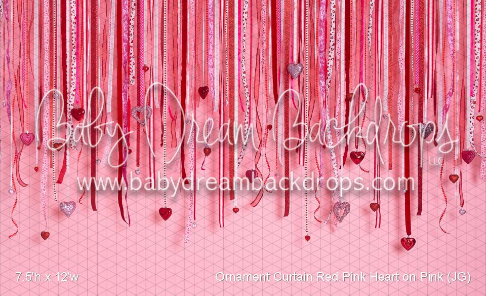 Ornament Curtain Red Pink Heart on Pink (JG)