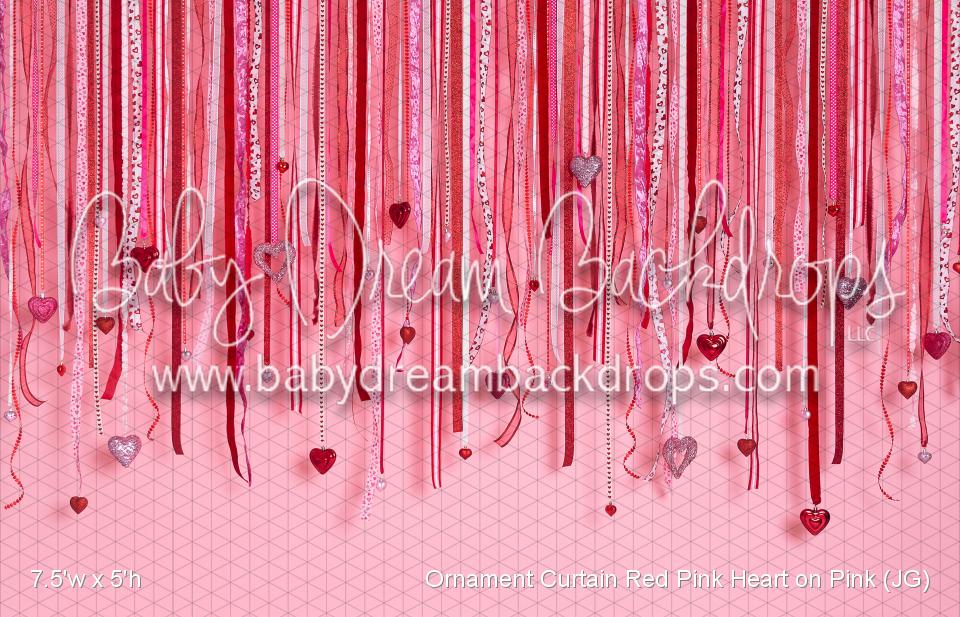 Ornament Curtain Red Pink Heart on Pink (JG)