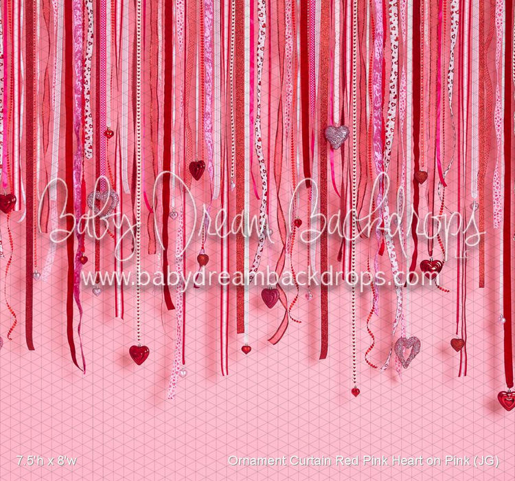 Ornament Curtain Red Pink Heart on Pink (JG)