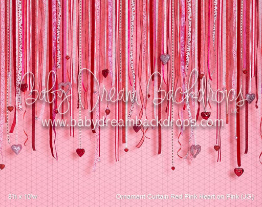 Ornament Curtain Red Pink Heart on Pink (JG)