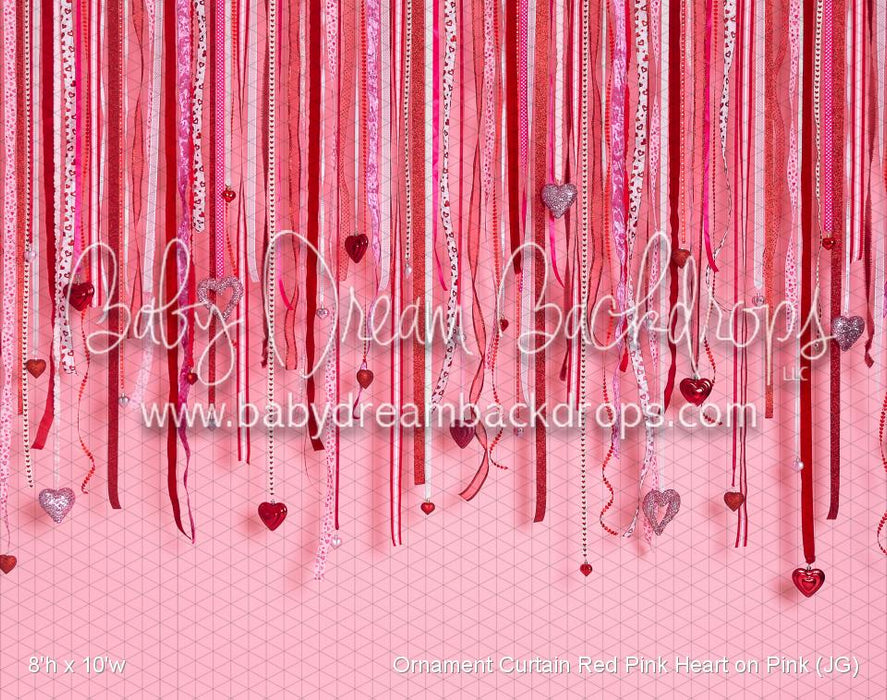 Ornament Curtain Red Pink Heart on Pink (JG)