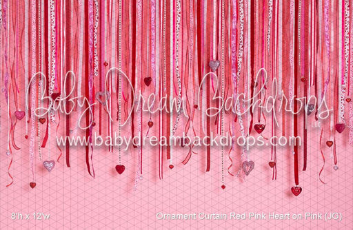 Ornament Curtain Red Pink Heart on Pink (JG)