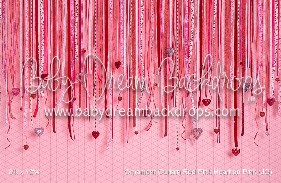 Ornament Curtain Red Pink Heart on Pink (JG)
