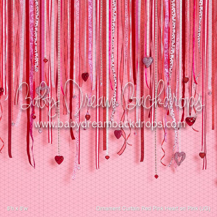 Ornament Curtain Red Pink Heart on Pink (JG)