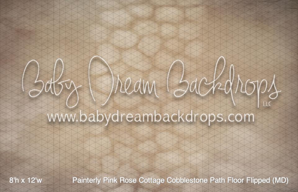 Painterly Pink Rose Cottage Cobblestone Path Floor Flipped (MD)