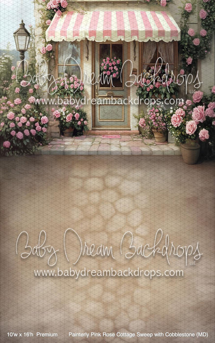 Painterly Pink Rose Cottage Sweep with Cobblestone (MD)