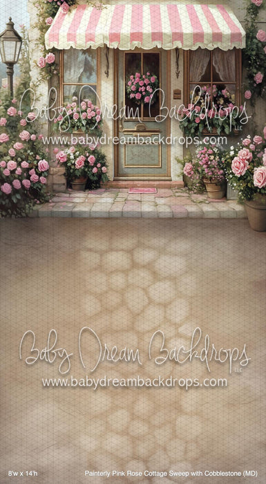 Painterly Pink Rose Cottage Sweep with Cobblestone (MD)