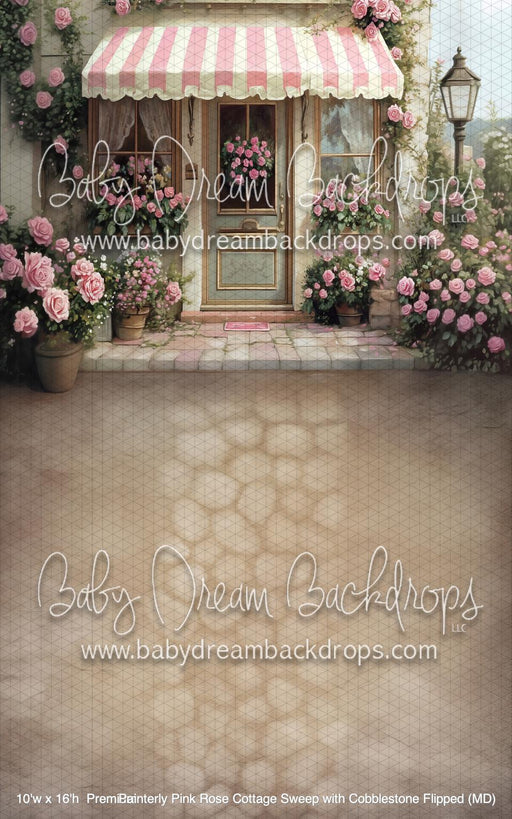 Painterly Pink Rose Cottage Sweep with Cobblestone Flipped (MD)