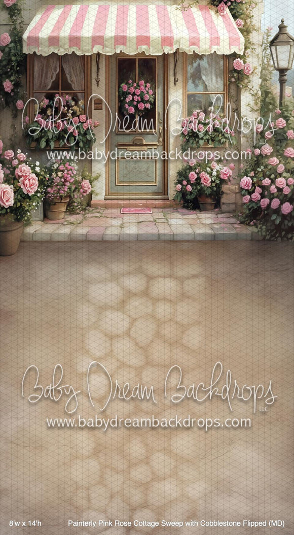 Painterly Pink Rose Cottage Sweep with Cobblestone Flipped (MD)