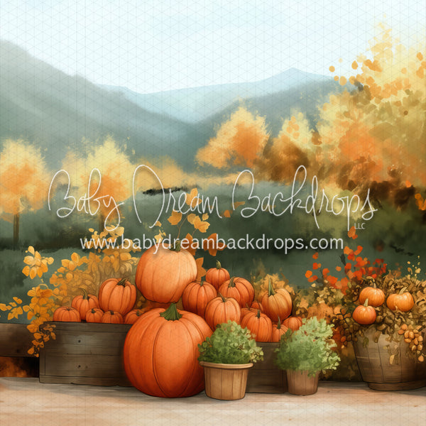 X Drop Painterly Pumpkins and Produce Side Wall (MD)