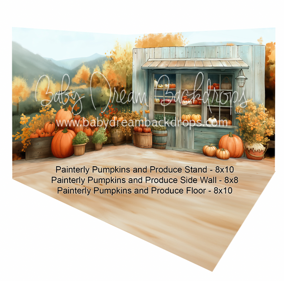 Room Painterly Pumpkins and Produce Stand + Painterly Pumpkins and Produce Side Wall + Painterly Pumpkins and Produce Floor