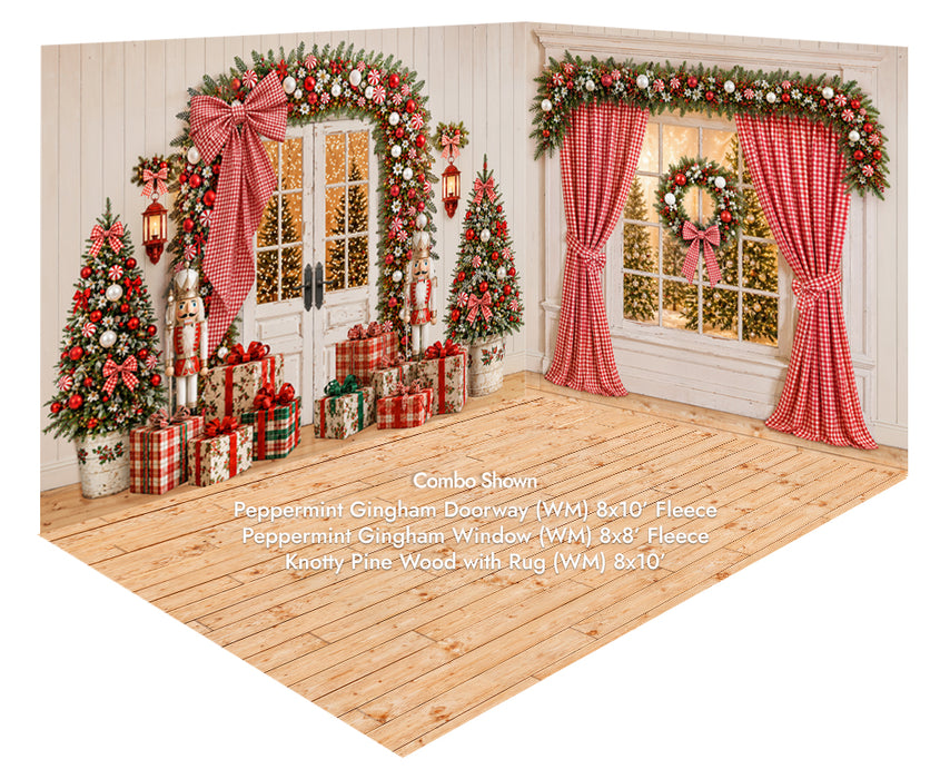 Peppermint Gingham Doorway + Peppermint Gingham Window + Knotty Pine Wood Floor (WM)