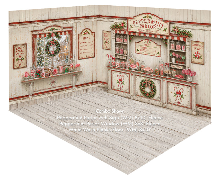 Room Peppermint Parlor with Sign + Peppermint Parlor Window + White Wash Planks Floor (WM)