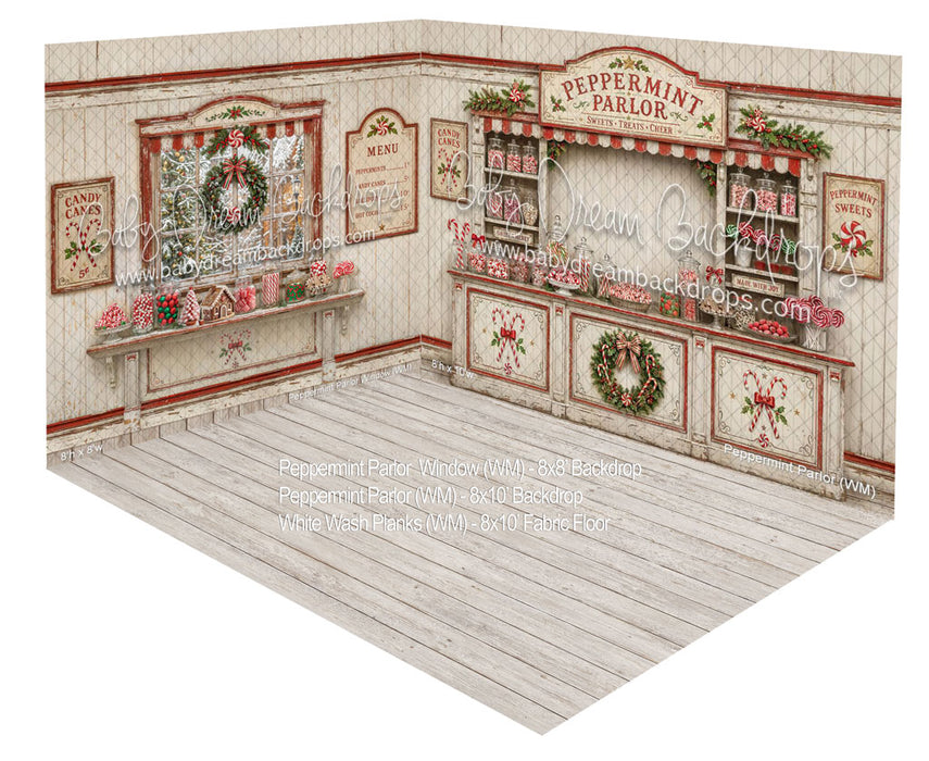 Fabric Room Peppermint Parlor + Peppermint Parlor Window + White Wash Planks Fabric Floor (WM)