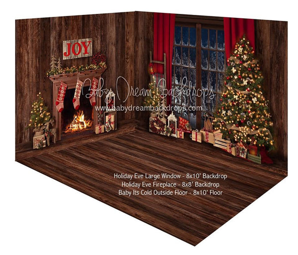 Holiday Eve Large Window and Holiday Eve Fireplace Fabric Room