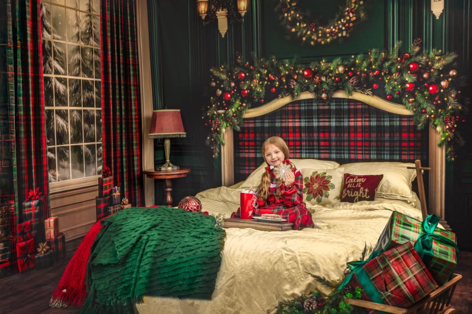 Fabric Room Plaid Tidings Window + Plaid Tidings Headboard + Chestnut Planks