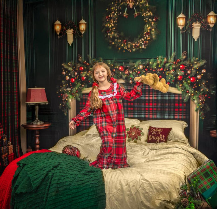 Fabric Room Plaid Tidings Window + Plaid Tidings Headboard + Chestnut Planks