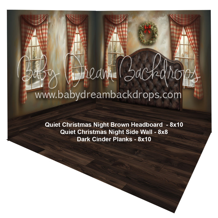 (Fabric Room) Quiet Christmas Night Brown Headboard + Quiet Christmas Night Side Wall + Dark Cinder Planks