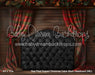 Red Plaid Draped Christmas Cabin Black Headboard (MD)