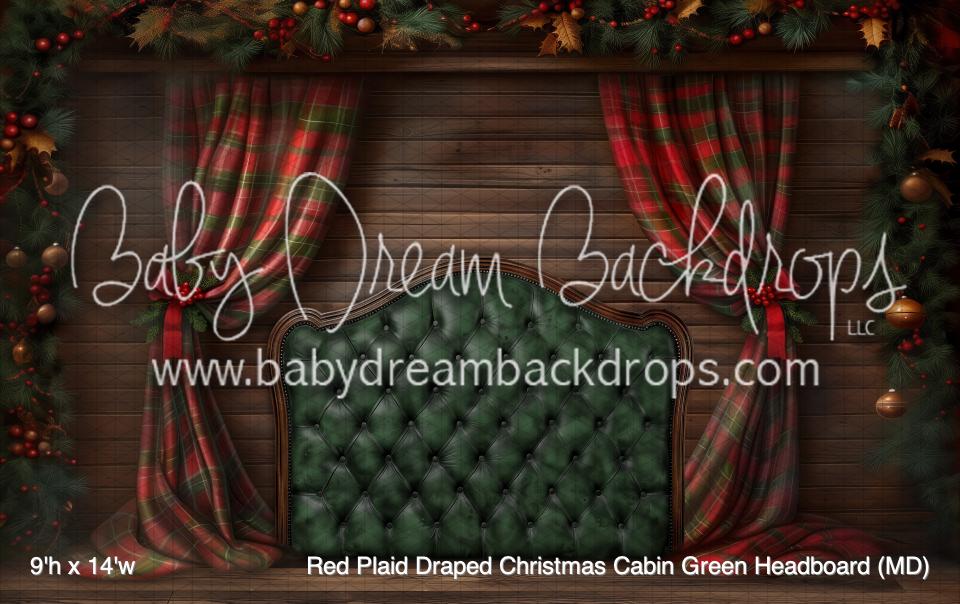 Red Plaid Draped Christmas Cabin Green Headboard (MD)