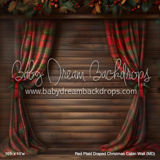 Red Plaid Draped Christmas Cabin Wall (MD)