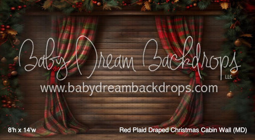 Red Plaid Draped Christmas Cabin Wall (MD)