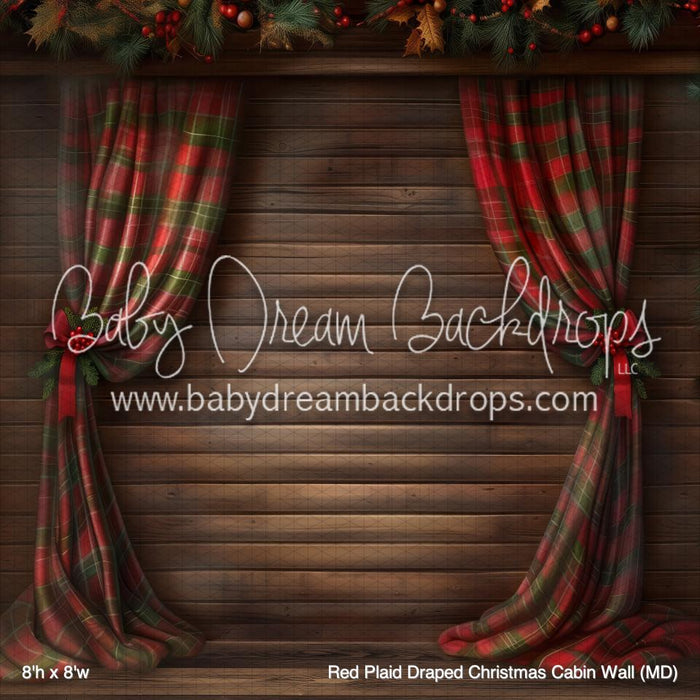 Red Plaid Draped Christmas Cabin Wall (MD)