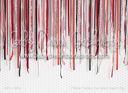 Ribbon Curtain Red Black Heart (JG)