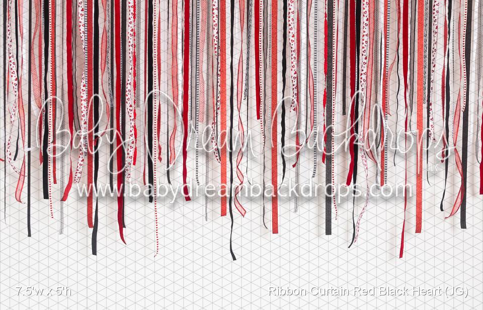 Ribbon Curtain Red Black Heart (JG)